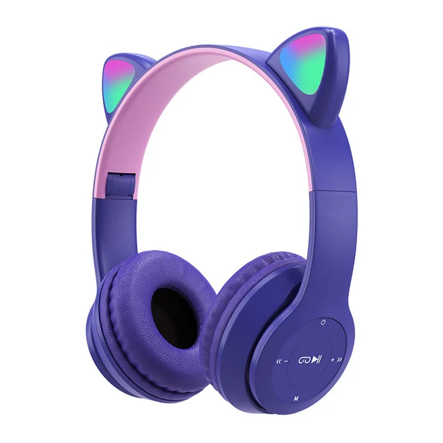 Pink Girl Wireless Headphones RGB Cute Cat Ears Headset With Microphone Noise Cancelling Kid Stereo Music casco Children's Gifts Purple