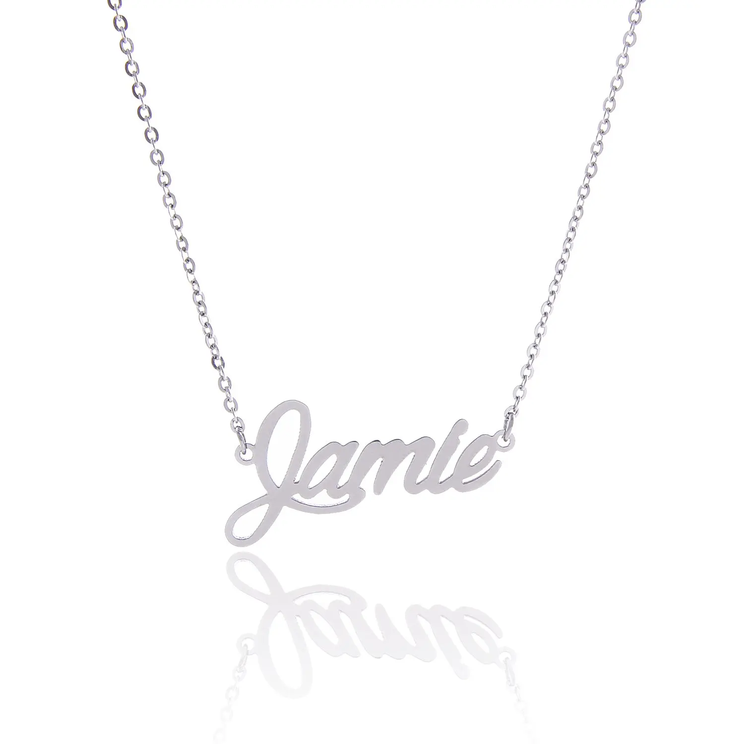 

2020 Silver English Name Necklace Customized Nameplate Birthday Stainless Steel Engraving Gift Personalized Jewelry Hot