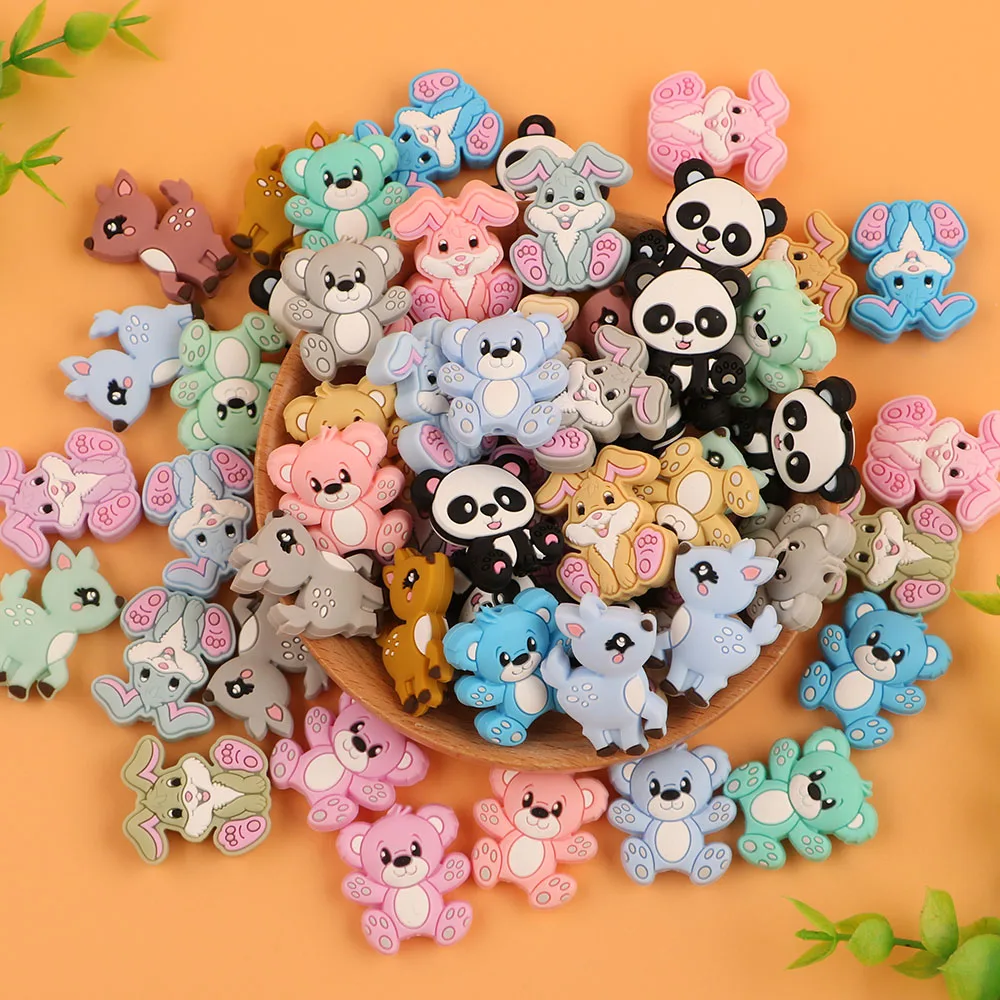 Kovict Animal silicon beads Mini rabbit deer panda Food grade silicone DIY jewelry necklace bracelet accessories 5/10pcs