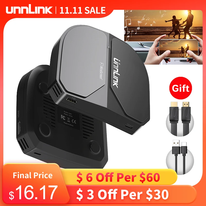 Unnlink Wireless Mirror Cast HDMI-compatible or Type C Caster Dongle Display for ios TV Stick Android Laptop Tablet | Электроника