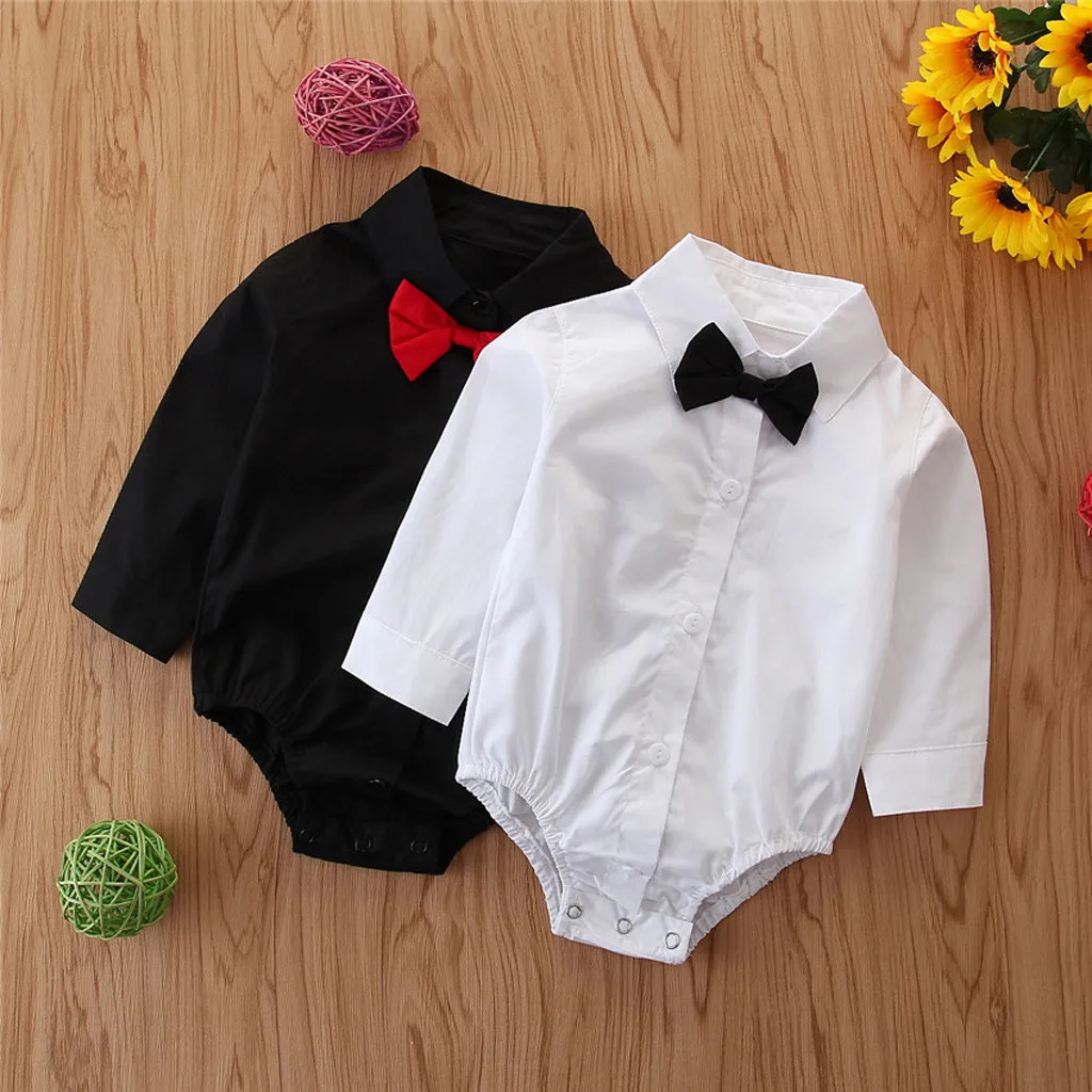 Однотонная Одежда для новорожденных мальчиков Комбинезон с галстуком бабочкой
