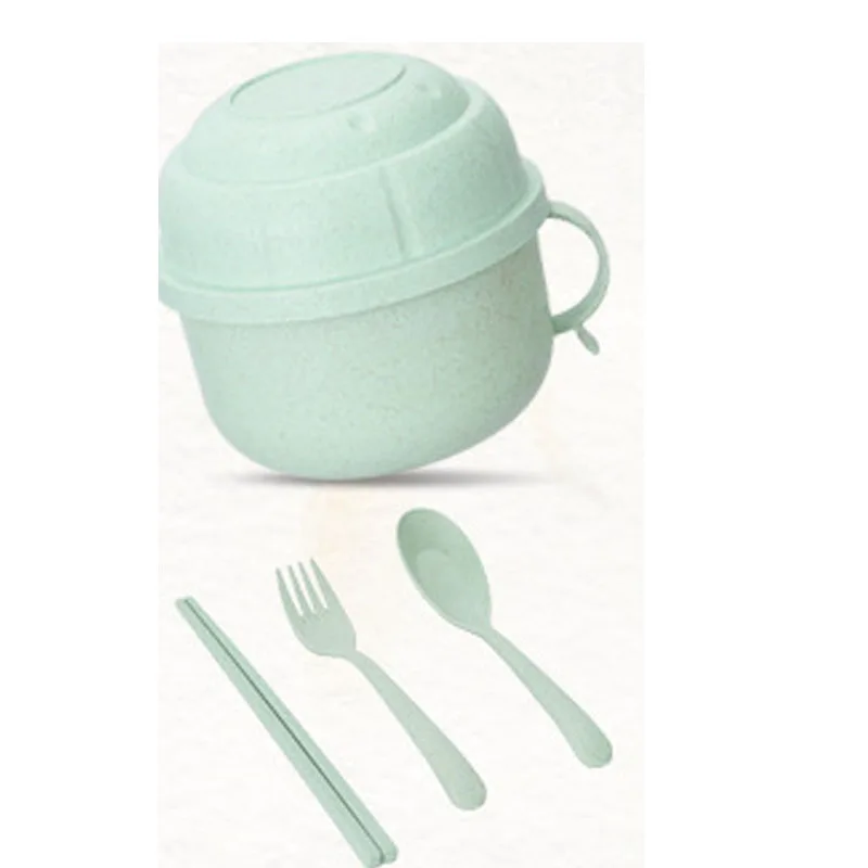 Lunch Box Thermal Wheat Straw Dinnerware Food Storage For Kids Picnic Office Workers School - Цвет: green