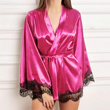 

35# Pyjamas Women Satin Nightdress Silk Pijama Lace Lingerie Nightgown Sleepwear Sexy Robe Nightwear Pijama пижама женская