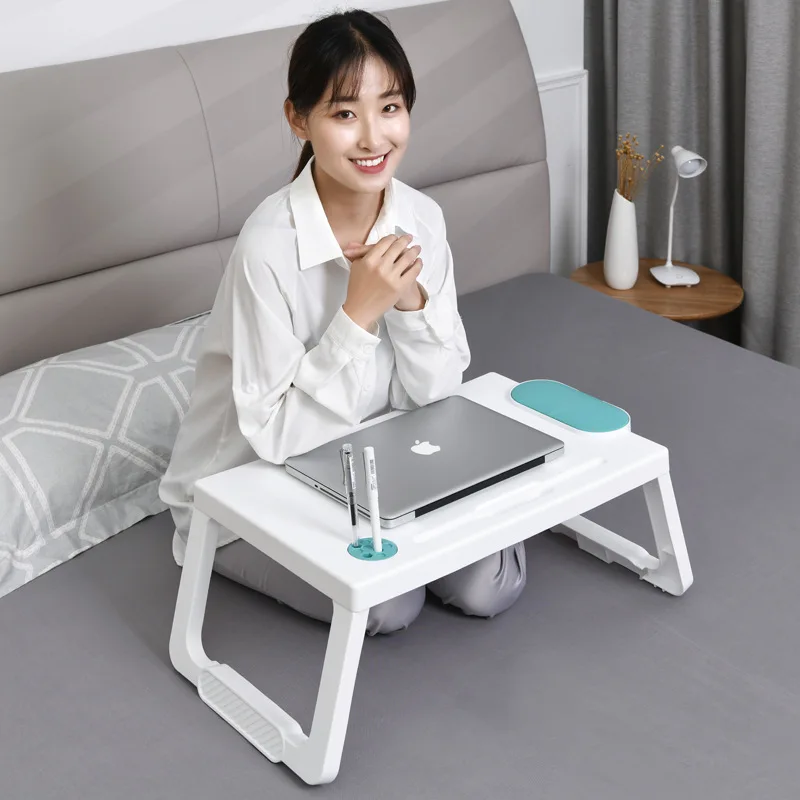 Portable Foldable Comfortable TV Tray Table - Laptop, Eating, Drawing Tray Table Stand - Adjustable Tray - Sliding Adjustable Cup Holder - White