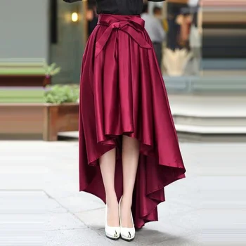 

Wine Red Hi Low Skirts Floor Length Elegant Casual Women Workplace Wear Long Skirts