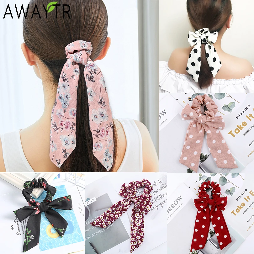 Haimeikang Flower Print Bow Scrunchies For Women Girls Hair Scarf Rope Headband Ponytail Holder Hair Tie