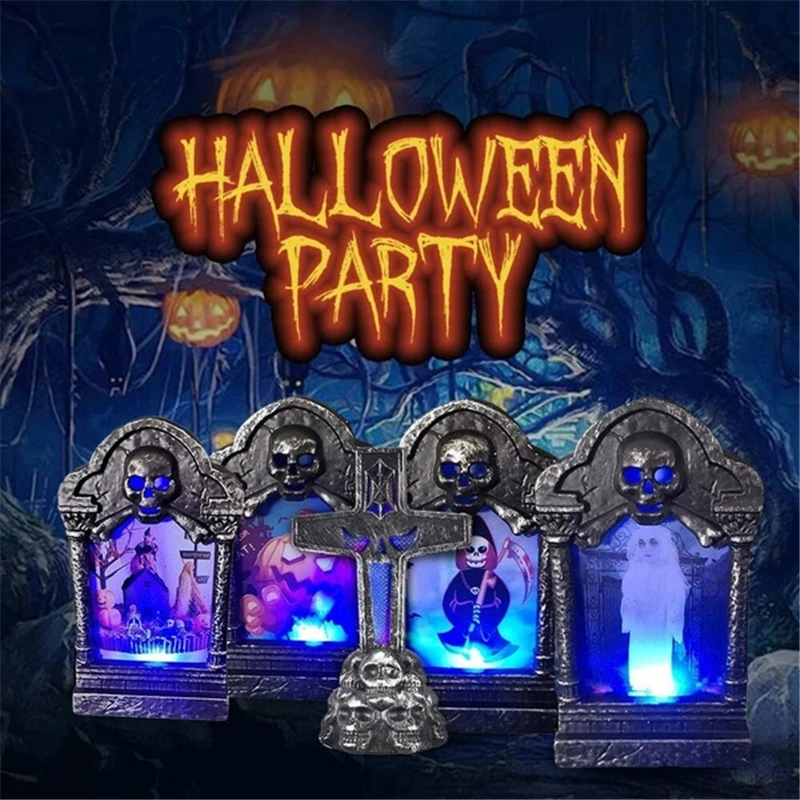

Halloween Decorative Lights Horror Pumpkin Witch Ghost Cross Tombstone Pattern Lantern Lamp Hanging Decor for Halloween Party