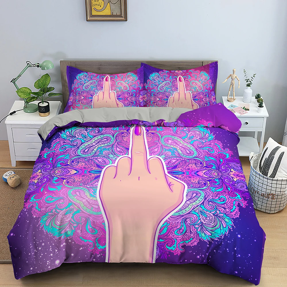 

3D Female Hand Showing Middle Finger Over Mandala Elephant Bedding Sets Duvet Comforter Cover Bed Linen Bedclothes Quilt Cover