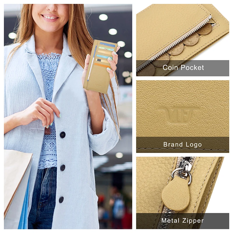 Credit Card Holder Synthetic Leather Wallet Leather Coin Purse Contact's Multi-color Cowhide Leather Women's Credit Card Holder Zipper Coin Purse Simple Female Card Wallet Slim Money Clip