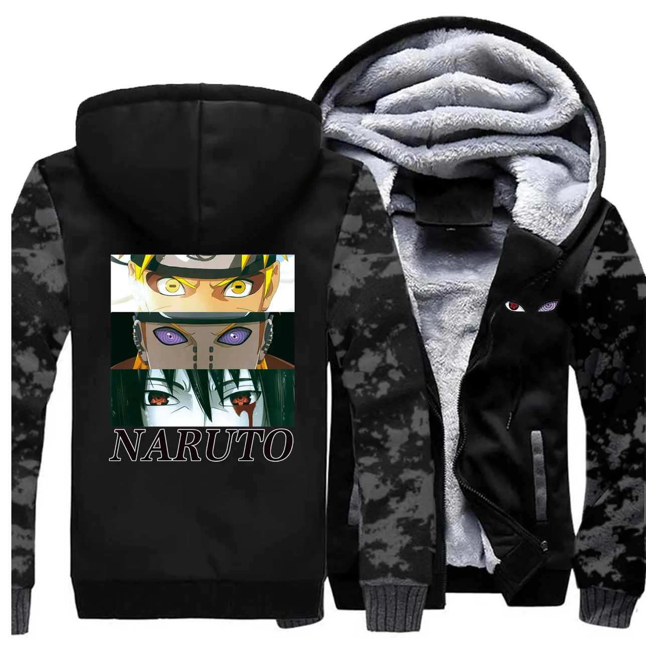 Наруто японского аниме Sharingan толстовки для мужчин зимняя куртка флис теплый камуфляж Harajuku модная Толстовка