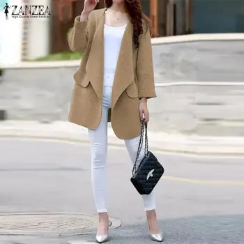 

ZANZEA 2020 Fashion Lapel Neck Jackets Women Elegant Office Long Sleeve Overcoats Casual Solid Cardigan Outwear Chaqueta Mujer
