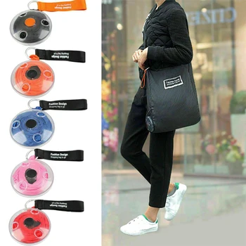 

5 colors Portable Foldable Pouch Reusable Eco Shopper Shopping Shoudler Bags Organizer with Carabiner Shopping Tote Bag