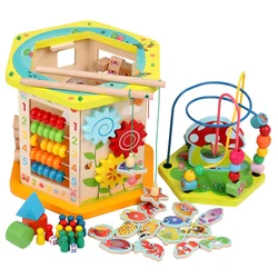 Nova chegada educacional de madeira atividade cubo para crianças 6 lados atacado de madeira multi funcional grânulo ocupado placa brinquedos