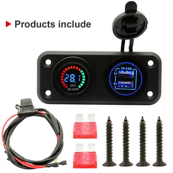 

1 Set indicator 4.8V dual USB car charger Flame retardant nylon Alarm voltage detection meter With 1M wiring harness