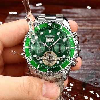

2020 HAIQIN Brand Luxury Men Watch Business Steel Sports Automatic Mechanical Waterproof Tourbillon Wristwatch Relogio Masculino