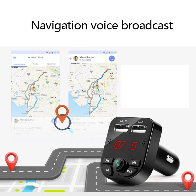Автомобильный Bluetooth Многофункциональный плеер, беспроводной fm-передатчик, воспроизведение голосовой навигации, с двойным USB, 3.1A умная быстрая зарядка