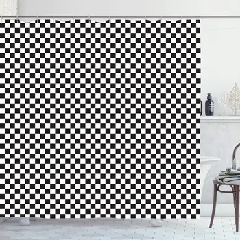 

Shower Curtain Set with Hooks 72x72 Inches Creative Checkered Pattern Board White Black Chessboard Table Checkerboard Modern