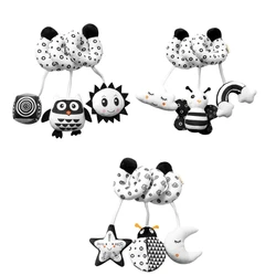 Hochet à clochette pour bébé, Animal doux, détection des yeux, noir et blanc, siège de voiture interactif, hochet berceau, jouet pour enfants 