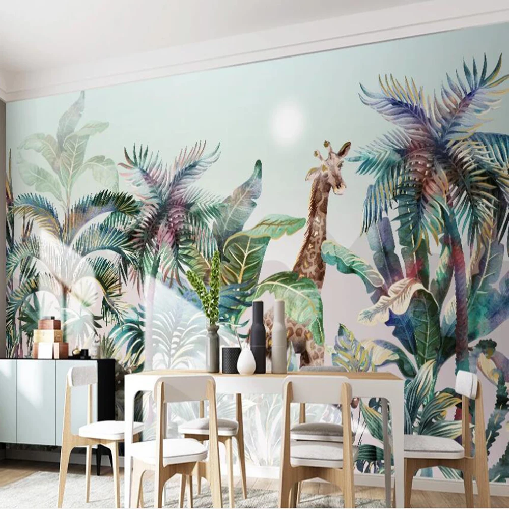 

Milofi custom 3D wallpaper mural hand-painted tropical plants forest giraffe living room bedroom background wall decoration pain