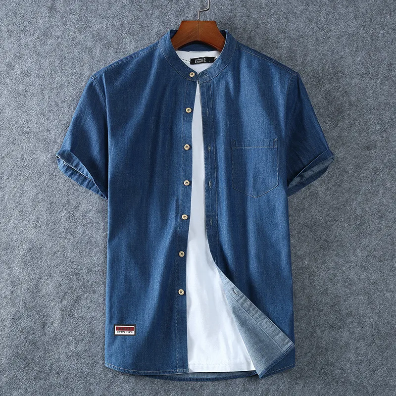 Plus Size L-5XL 6XL 7XL 8XL Cotton Jean Shirts Men Short Sleeves Summer Casual Denim Shirts denim shirt,cotton shirt