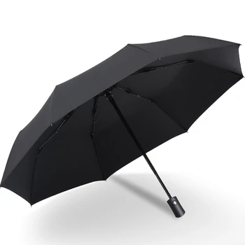 

Black Coating Rain Sun Automatic Umbrella Anti-UV 3 Folding Wind Resistant Auto Big Windproof Women Men 8 Ribs Parasol