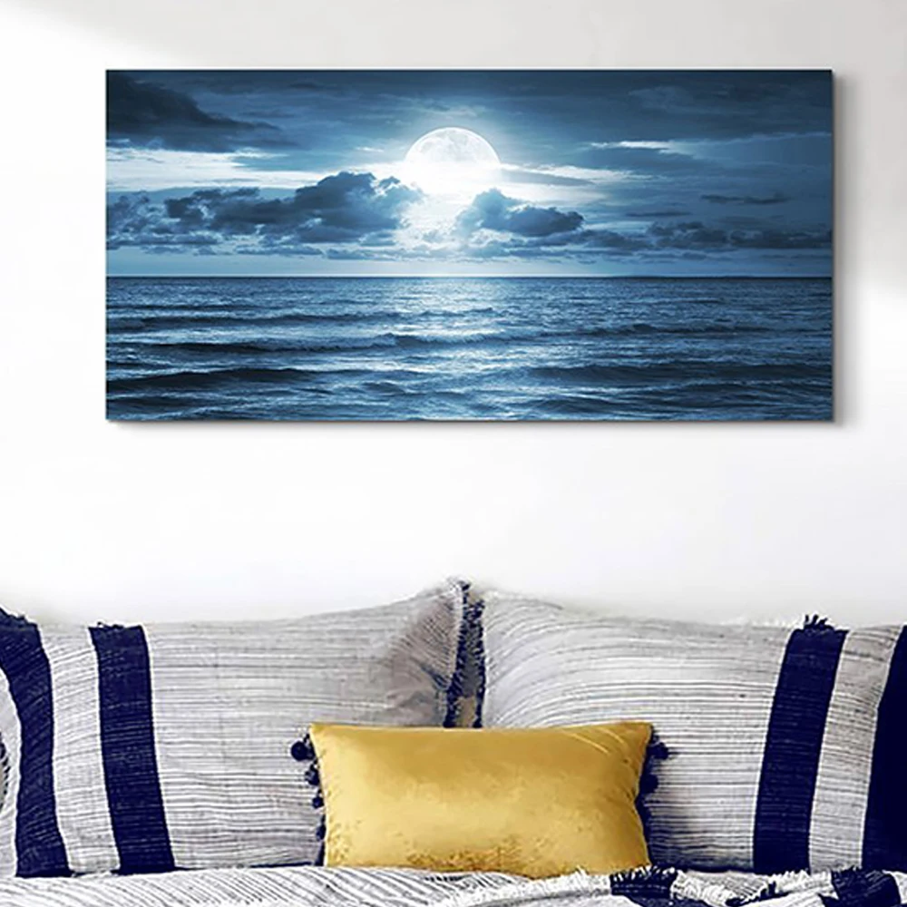 large 5D DIY Diamond Painting Cross Stitch Moon night Seascape full square Round Diamond embroidery Handmade Living Room Decor