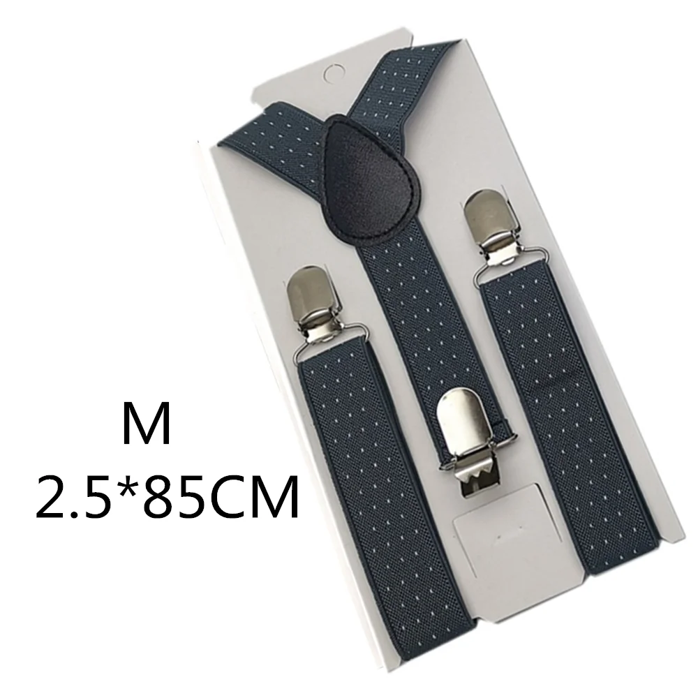 Gray dot-85cm Легкие регулируемые жаккардовые подтяжки в горошек для взрослых и детей; эластичные подтяжки в форме х для мужчин и женщин; 3 зажима; подтяжки на подтяжках; одежда для свадебной вечеринки - Цвет: Gray dot-85cm