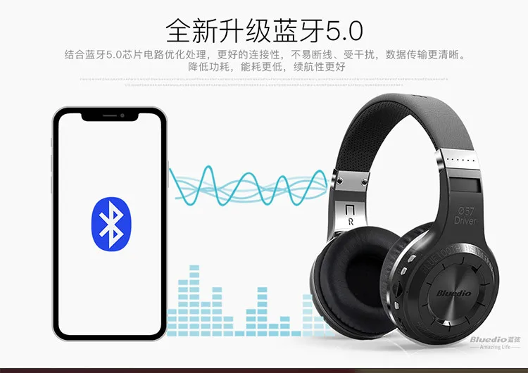 Bluedio H+ Bluetooth гарнитура, беспроводные 5,0 наушники, MP3 карта, стерео гарнитура, компьютерная гарнитура