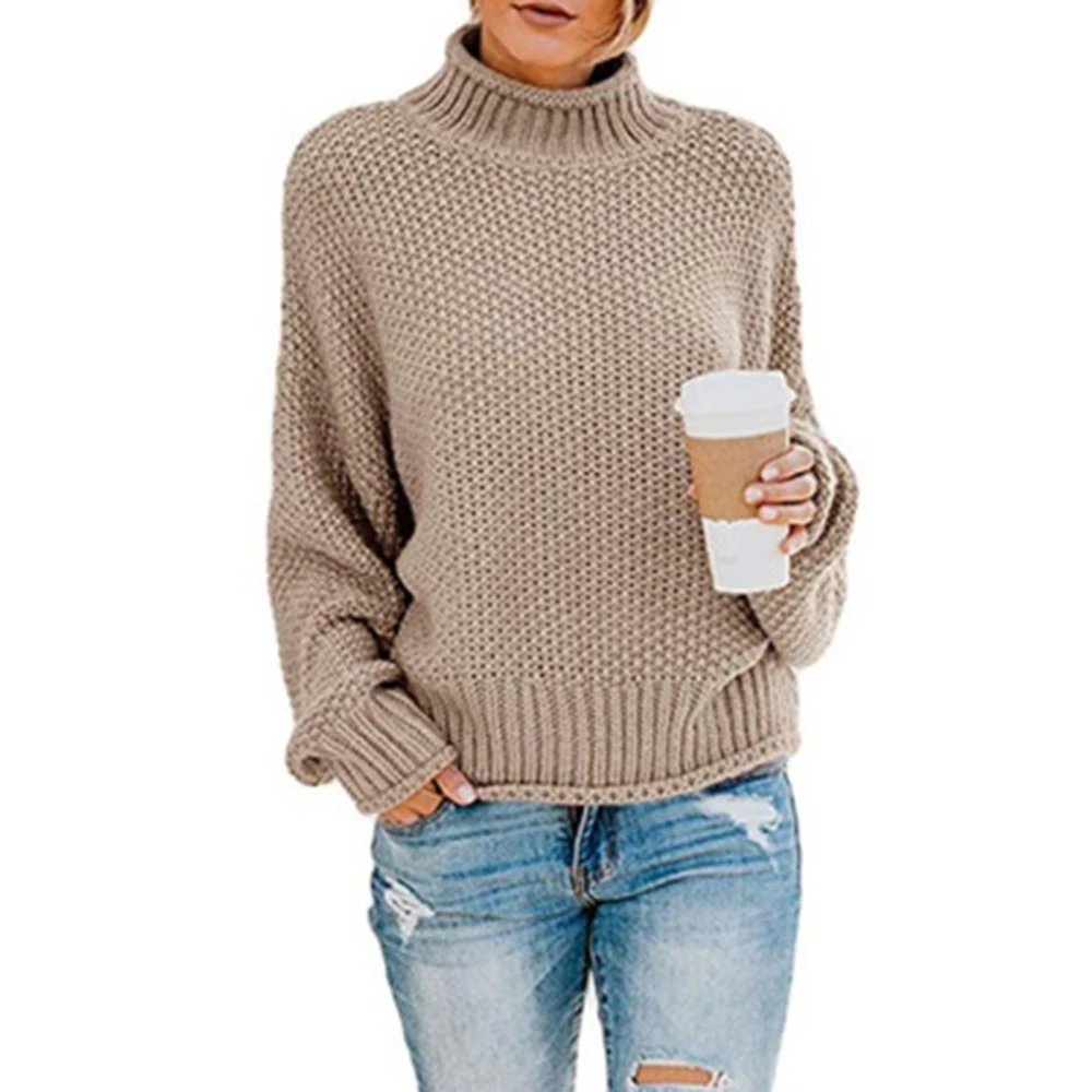 

OEAK Women's Autumn and Winter Sweater Loose Turtleneck Pullover Sweater Solid Color Long Sleeve Casual Sweater