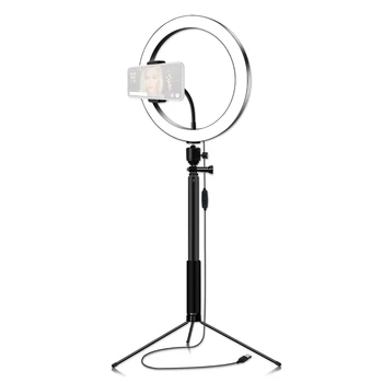 

Make up Ring Light 26cm/10 Inch 3200K-5600K Bi-color Dimmable Ring Video Light 12W with Black Selfie Stick Tabletop Tripod
