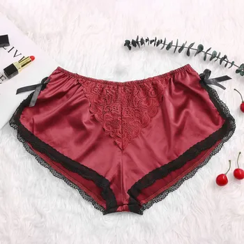 

Silk Satin Sleep Shorts Women Summer Sleepwear Sexy Flowers Floral Lace Underwear Women Shorts Sleep Bottoms Plus Size S-XXXL