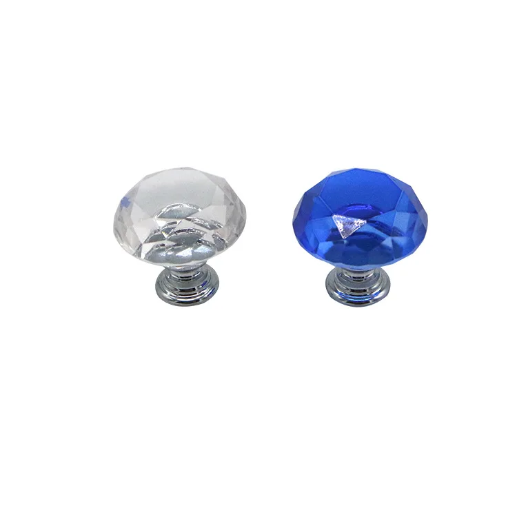 Crystal Handle Single Bore Circle Modern Transparent Blue Acrylic 30 Size Drawer Wardrobe Cabinet Door Handle