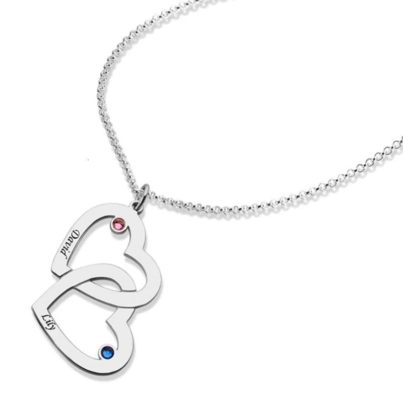 Горячее предложение 925 Серебряное персонализированное семейное ожерелье на заказ выгравированное имя переплетенные сердца ожерелье кулон с камнем рождения ожерелье s