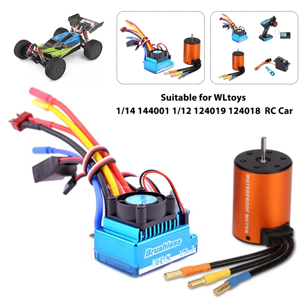 120A Brushless ESC Motor 2.4G Remote Control for WLtoy 144001 RC Car Upgrade Set