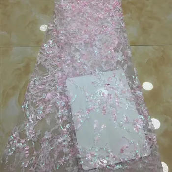 

Sequined Embroidered Net Lace Fabrics 2020 pink Classical Design African Guinea Sequins Wedding Mesh Prom Dresses Sewing Fabircs