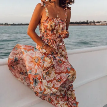 

Women Dresses Summer 2020 Bohemian Style Beach Resort Party Sexy Sling Split Halter Print Dress Casual floral dress Vestidos