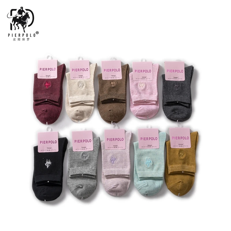 Pier Polo, новинка, женские хлопковые носки, 10 пар подарочных носков, однотонная вышивка, Осень-зима