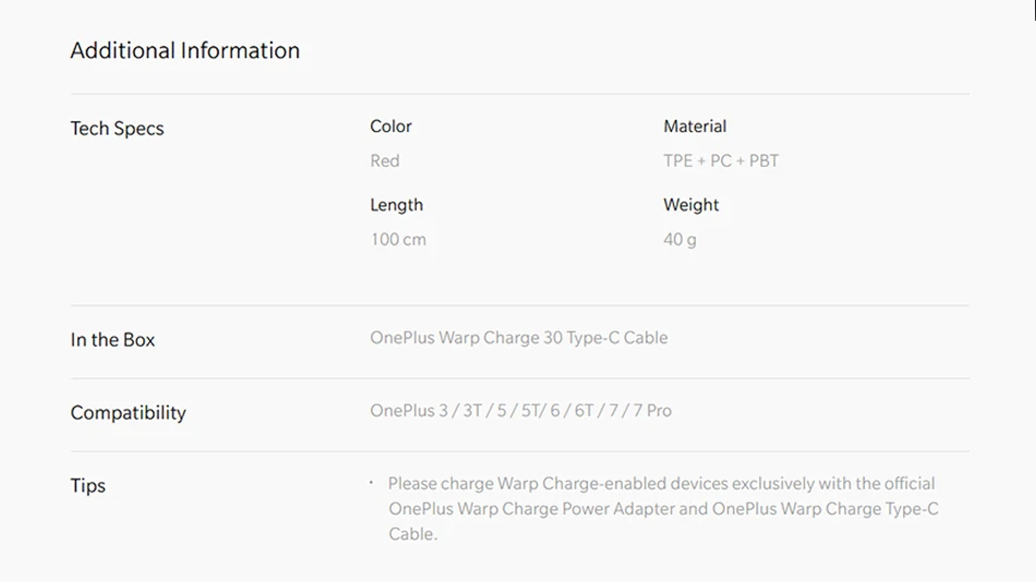 Официальный OnePlus Warp Charge type-C кабель 100 см 150 см