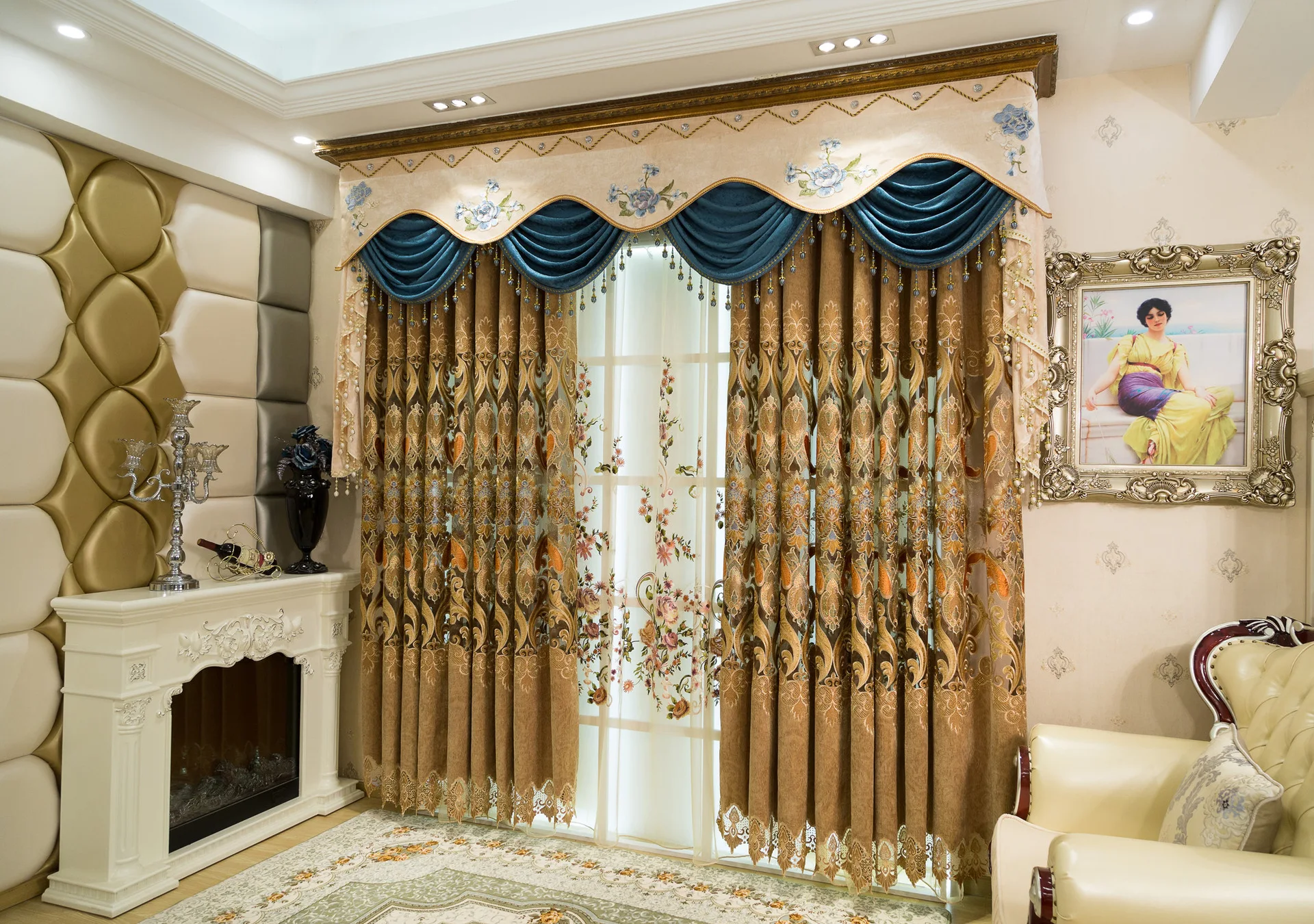 

Furong Rice Wine High Precision Embroidered Cheney Curtains for Living Dining Room Bedroom.