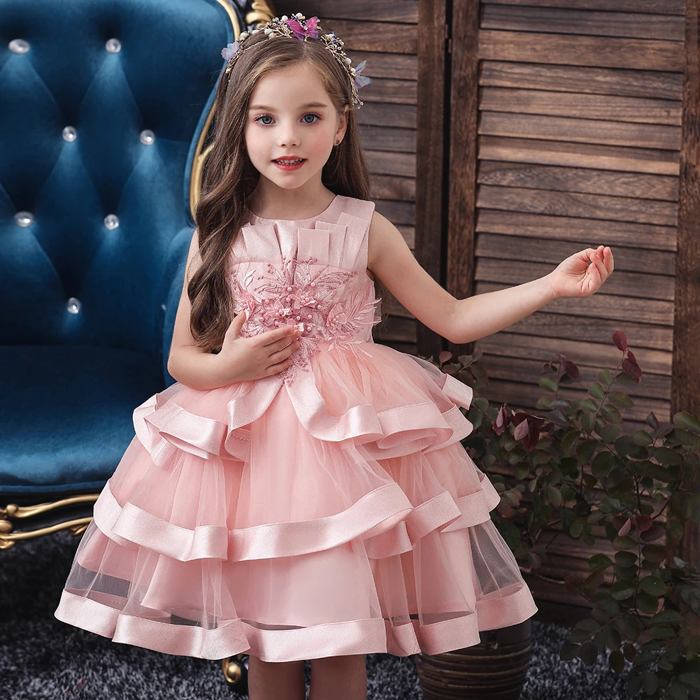 Элегантное праздничное платье принцессы с цветочным узором для девочек 3-12 лет; нарядное платье-пачка с вышивкой для девочек на свадьбу; детская одежда