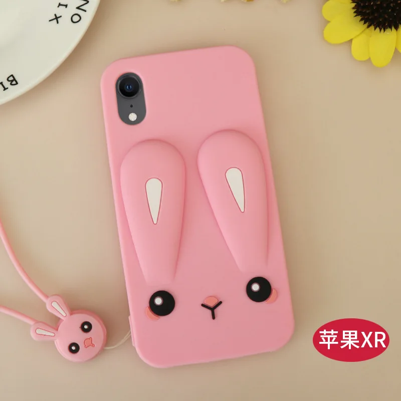 Pink Чехол с мультипликационным принтом и ремешком для iPhone XR XS Max 8 8 Plus, чехол, Мягкий ТПУ силиконовый чехол для iPhone 11 Pro Max, бампер - Цвет: Pink