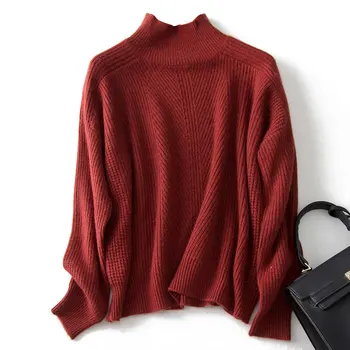 

Shuchan Loose Women Sweaters and Pullovers 80% Wool+20% Cashmere High Quality England Style Turtleneck Tops Solid Warm
