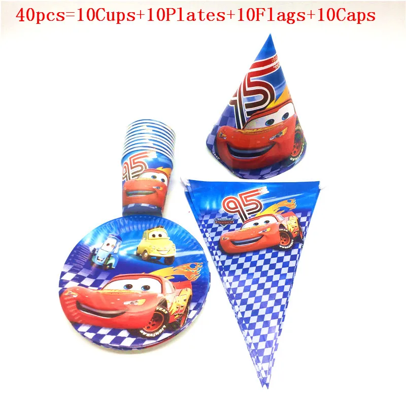 Одноразовая посуда Lightning McQueen, набор тарелок, чашки, баннеры, шляпы для дня рождения, Детские вечерние принадлежности, набор декора 40 шт/80 шт