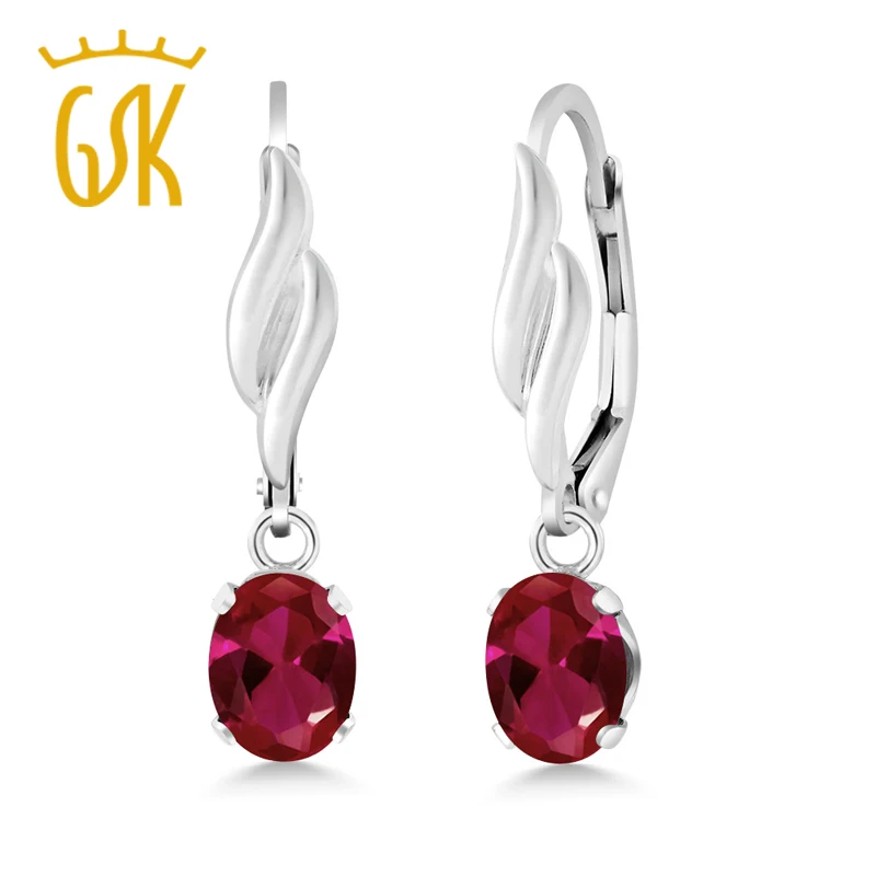 GemStoneKing 1,88 Ct овальные красные 925 пробы серебряные женские висячие серьги, хорошее ювелирное изделие