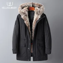 HW зимние мужские из натуральной кожи пальто с мехом парка с капюшоном водонепроницаемый средней части пальто Теплый