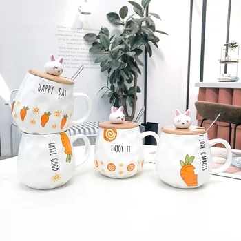 

Ceramic Cartoon Rabbit Carrot Mugs High Temperature Resistance Korean Breakfast Cups Cute Gift for Children Kitchen Drinkware