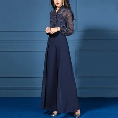 Женский костюм в горошек винтажный комплект из двух предметов: топ и брюки с