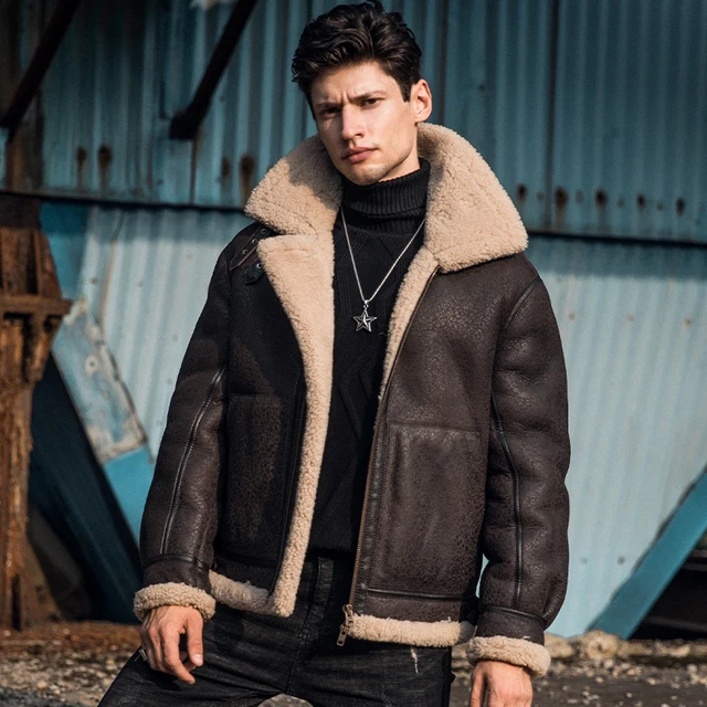 New Mens Shearling Coat Genuine Leather 