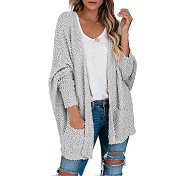 

Womens Open Front Fuzzy Cardigan Sweaters Batwing Sleeve Lightweight Popcorn Loose Knit Sweater Coat Tops