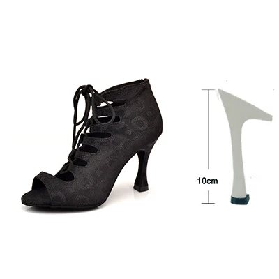 Ladingwu/танцевальная обувь; женская обувь для латиноамериканских танцев; танцевальные ботинки; черная ткань для вспышки; Танцевальная обувь для сальсы; регулируемая ширина и узкий - Цвет: Black  10cm